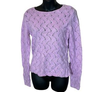I.magnin vintage open wavy 3D knit 2 ply cashmere sweater small pointelle
